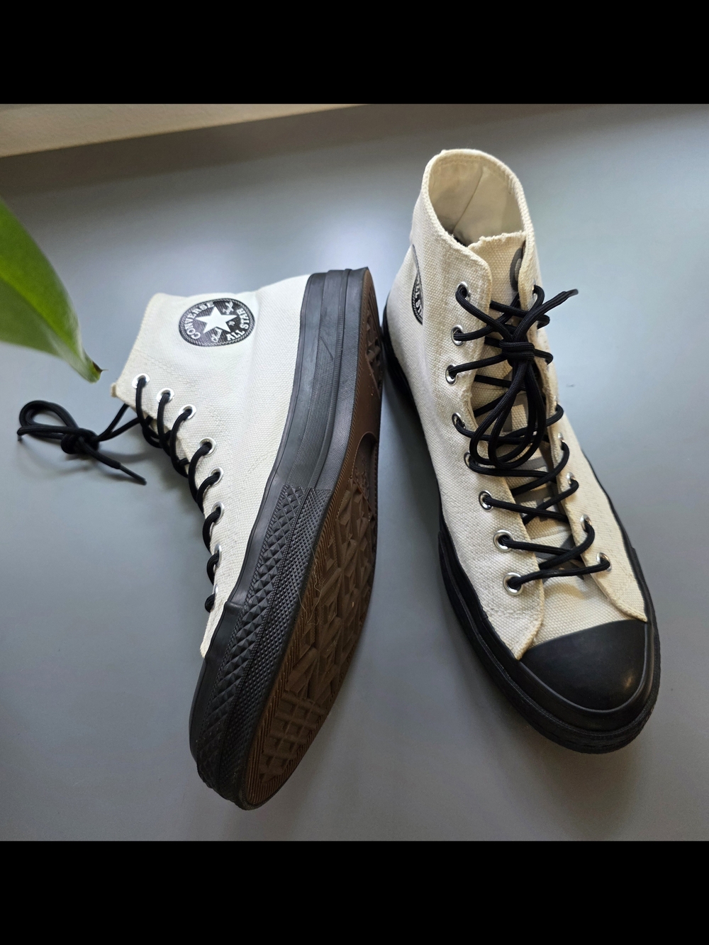 Converse High-Top Canvas Sneakers in White with Black Accents